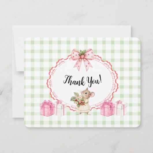 Green Gingham Mouse Baby shower-bedankkaart Bedankkaart (Voorkant)