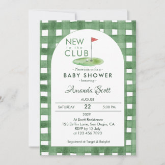 Green Gingham New To The Club Golf  Baby Shower   Kaart