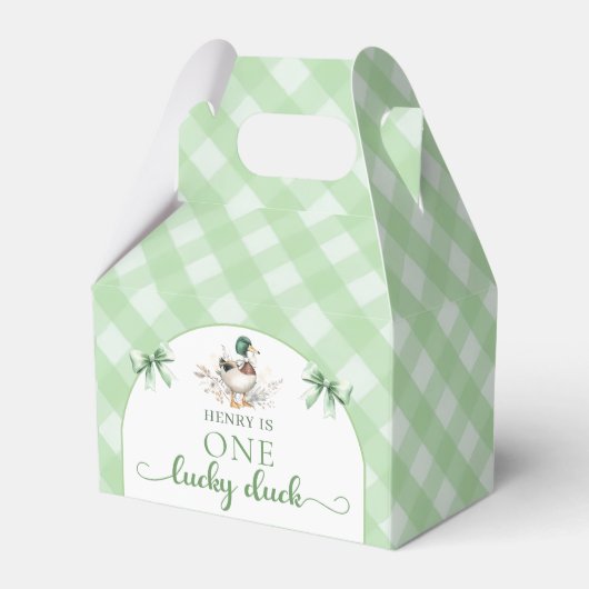 Green Gingham One Lucky Duck Verjaardagsgunstbox Bedankdoosjes (Voorkant Zijde)