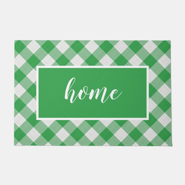 Green Gingham Pattern Home Custom Mat (Voorkant)