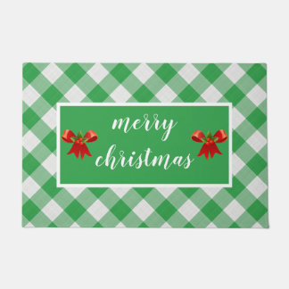 Green Gingham Pattern Merry kerst Custom Deurmat