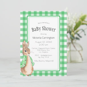 Green Gingham Peter Rabbit Baby shower Kaart