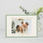 Green Gingham Plaid Custom Fotobrief Kerstmis Feestdagenkaart (Staand voorkant)