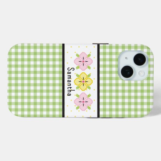 Green Gingham Plaid Floral Monogram Case-Mate iPhone Case (Achterkant (horizontaal))