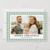 Green Gingham Plaid Foto Kerst Feestdagenkaart (Voorkant)