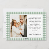 Green Gingham Plaid Foto Kerst Feestdagenkaart (Achterkant)