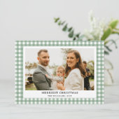  Green Gingham Plaid Foto Kerst Feestdagenkaart (Staand voorkant)