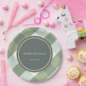 Green Gingham Plaid Gouden Kerstvakantie Papieren Bordje (Feest)