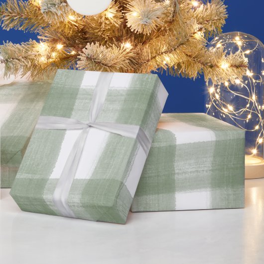 Green Gingham Plaid Waterverf Foto Kerst Cadeaupapier (Feestdagen)