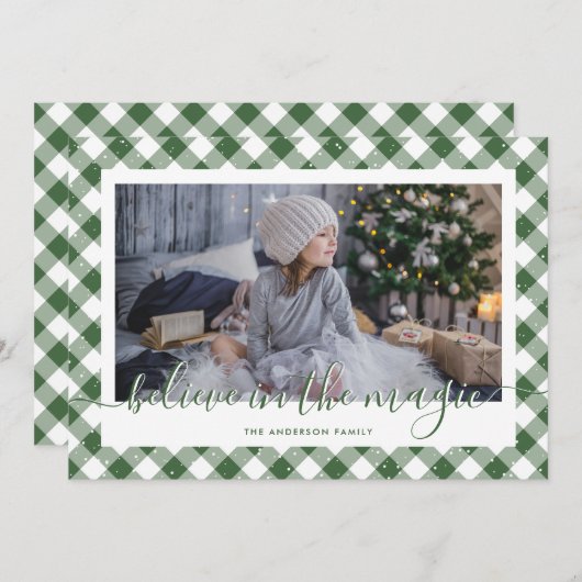 Green Gingham Pset gelooft in de magische foto Feestdagenkaart (Voorkant / Achterkant)