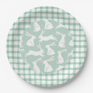 Green Gingham Pset Rabbits Party Baby shower Papieren Bordje