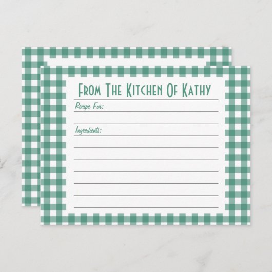 Green Gingham Recipe Card Briefkaart (Voorkant / Achterkant)
