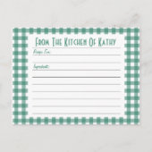 Green Gingham Recipe Card Briefkaart (Voorkant)