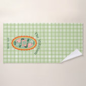 Green Gingham Sardines Custom Family Name (Serviette de bain)