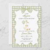 Green Gingham Silly Goose Baby Shower Invitation (Devant)