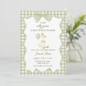 Green Gingham Silly Goose Baby Shower Invitation (Debout devant)