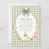 Green Gingham Silly Goose Baby Shower Invitation (Devant)