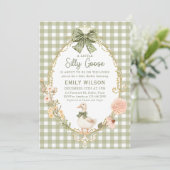 Green Gingham Silly Goose Baby Shower Invitation (Debout devant)