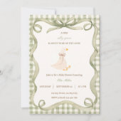 Green Gingham Silly Goose Baby Shower Invitation (Devant)