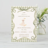 Green Gingham Silly Goose Baby Shower Invitation (Debout devant)
