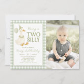 Green Gingham Two Silly Goose Birthday Invitation (Devant)