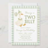 Green Gingham Two Silly Goose Birthday Invitation (Devant)