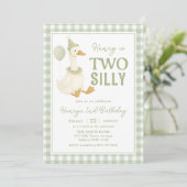 Green Gingham Two Silly Goose Birthday Invitation (Debout devant)