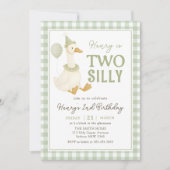 Green Gingham Two Silly Goose Birthday Invitation (Devant)
