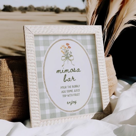 Green Gingham Wildflower Bouquet Mimosa Bar Poster