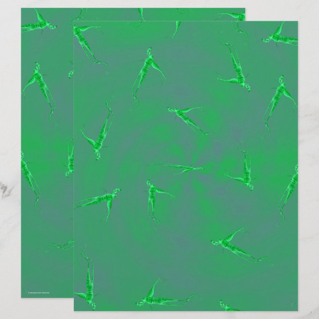 Green Ginseng Man Scrapbook Paper 2-Sided Page (Devant / Derrière)