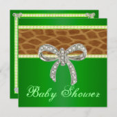 Green Giraffe Diamond Bow Baby shower Uitnodiging (Voorkant / Achterkant)