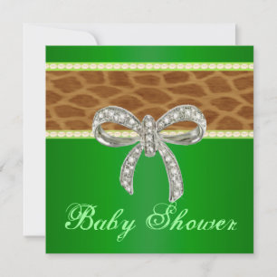 Green Giraffe Diamond Bow Baby shower Uitnodiging