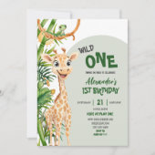 Green Giraffe Wild One Safari First Birthday Kaart (Voorkant)
