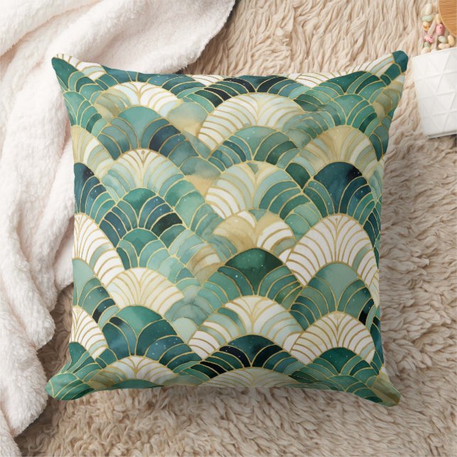 Green Glam Gold Abstract Kussen (Deken)