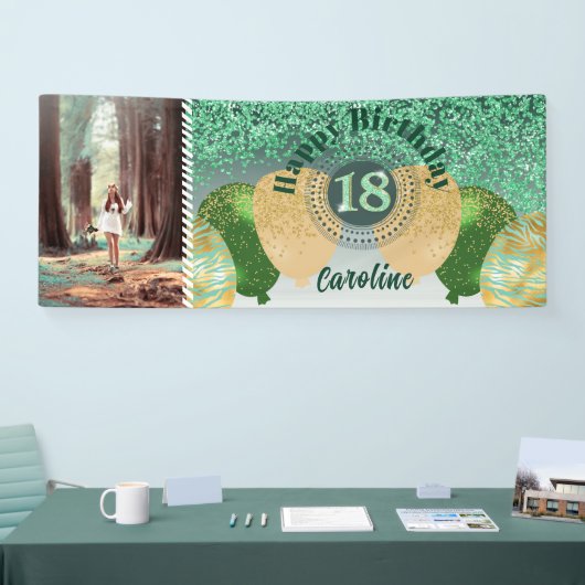 Green Glitter 18e verjaardag & ballonnen Spandoek (Beurs)