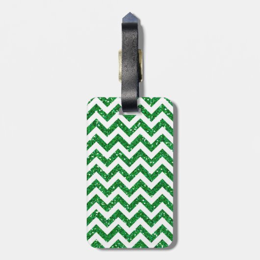 Green Glitter Chevron Pattern Bagagelabel (Achterkant verticaal)