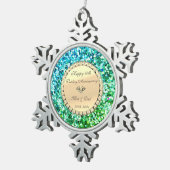 Green Glitter Diamond 50th Wedding Jubileum Tin Sneeuwvlok Ornament (Rechts)