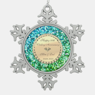 Green Glitter Diamond 50th Wedding Jubileum Tin Sneeuwvlok Ornament