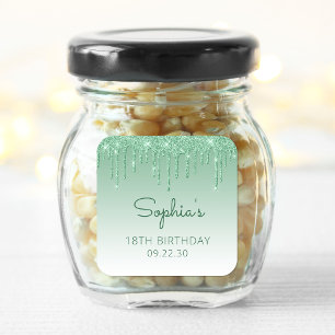 Green Glitter Drip 18th Birthday Square Vierkante Sticker
