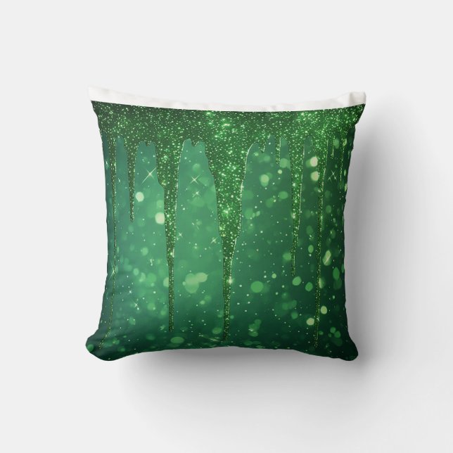 Green Glitter Drip Background With Sparkling Bokeh Kussen (Voorkant)