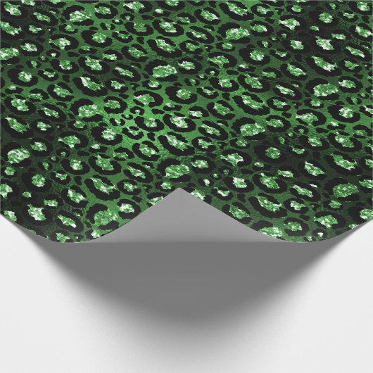 Green Glitter Glam Leopard Spots Patroon Cadeaupapier (Hoek)
