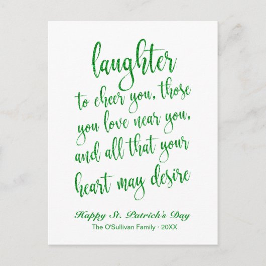 Green Glitter Irish Toast St. Patrick's Day Briefkaart (Voorkant)