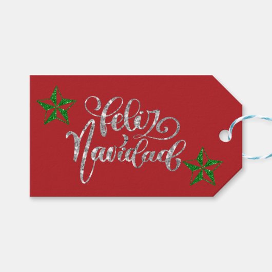 Green Glitter Kerstster Cadeaulabel (Voorkant (Horizontaal))