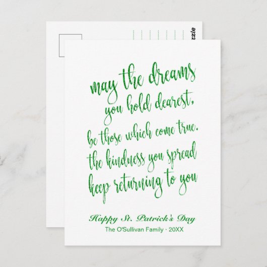 Green Glitter Old Irish Blessing St. Patrick's Day Briefkaart (Voorkant / Achterkant)