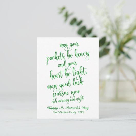 Green Glitter Old Irish Blessing St. Patrick's Day Briefkaart (Staand voorkant)