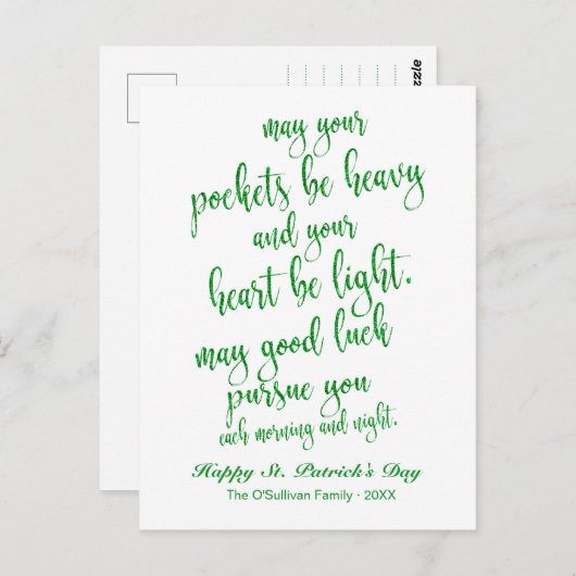 Green Glitter Old Irish Blessing St. Patrick's Day Briefkaart (Voorkant / Achterkant)