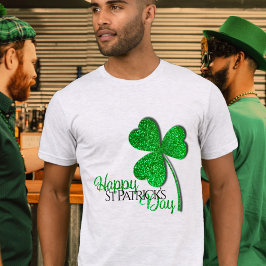 Green Glitter Shamrock Happy St Patrick's Day T-shirt