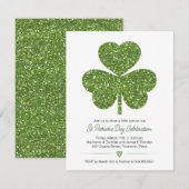 Green Glitter Shamrock St Patricks Party Kaart (Voorkant / Achterkant)