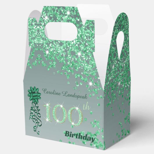 Green Glitter & Shiny Ribbon 100e verjaardag Bedankdoosjes (Geopend)