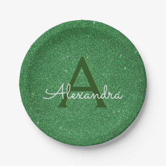 Green Glitter & Sparkle Monogram Iers Papieren Bordje (Voorkant)